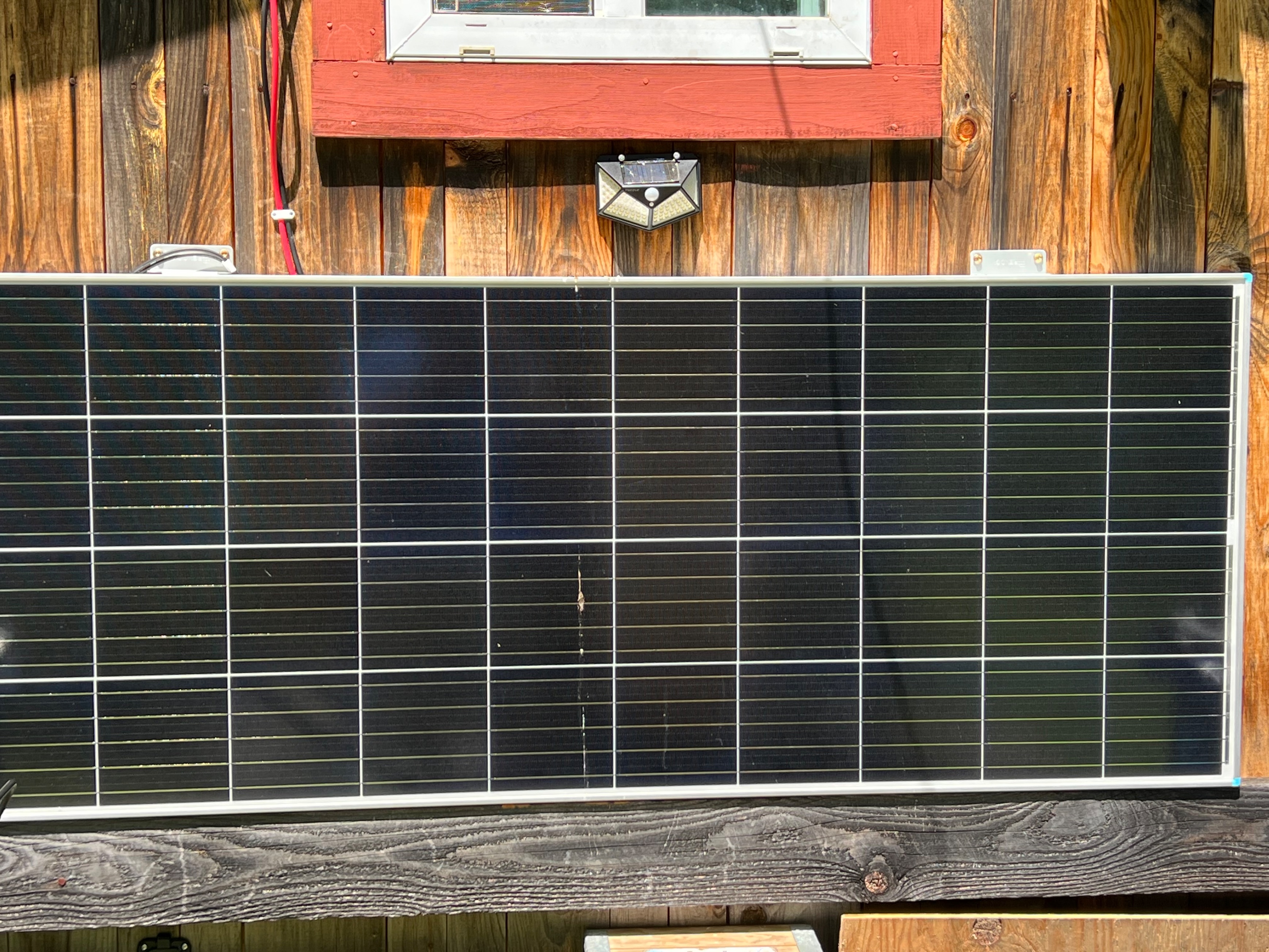 One of our solar panels mounted on the camp wall