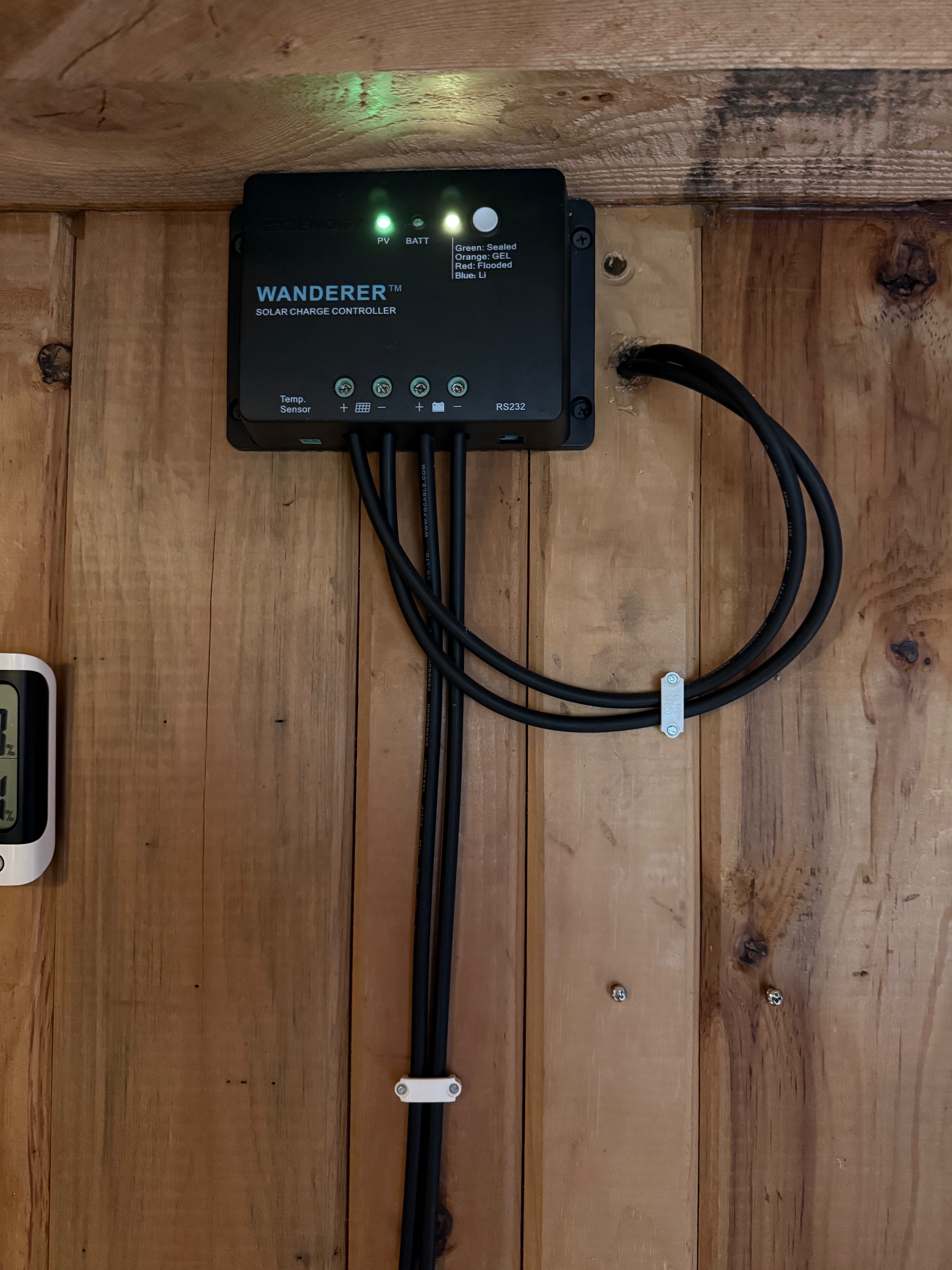 Our Renogy charge controller mounted inside the camp