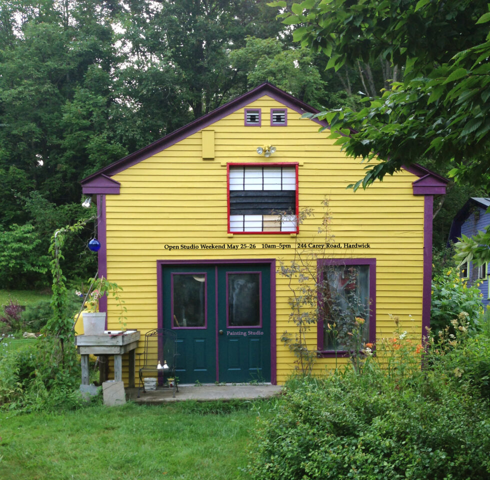 What a studio stop looks like: Ken Leslie's painting studio, Hardwick, on a past Open Studio weekend.